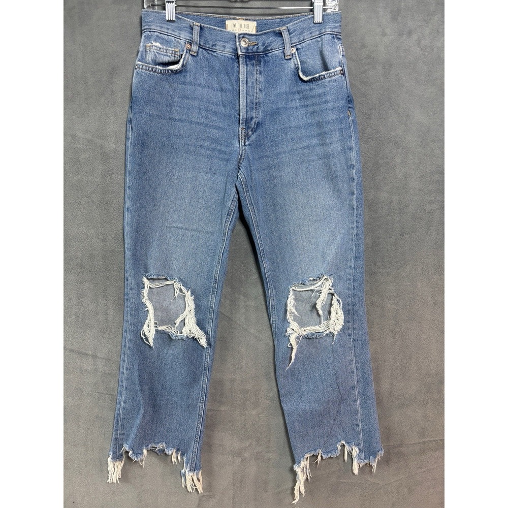 We The Free Womens 27 Maggie Ripped Crop Straight Leg Jeans Blue Distressed